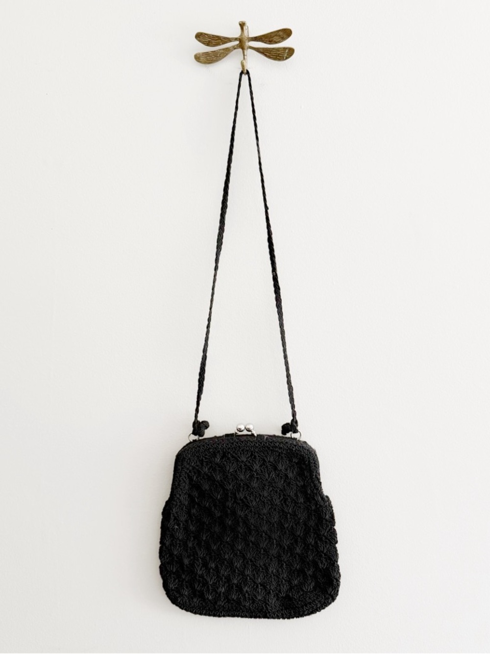 Vintage Black Woven Crochet Kiss-lock Crossbody Bag - Picture 2 of 5